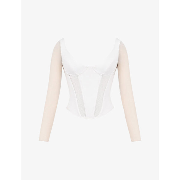  House Of Cb Araminta corseted woven and stretch-mesh top