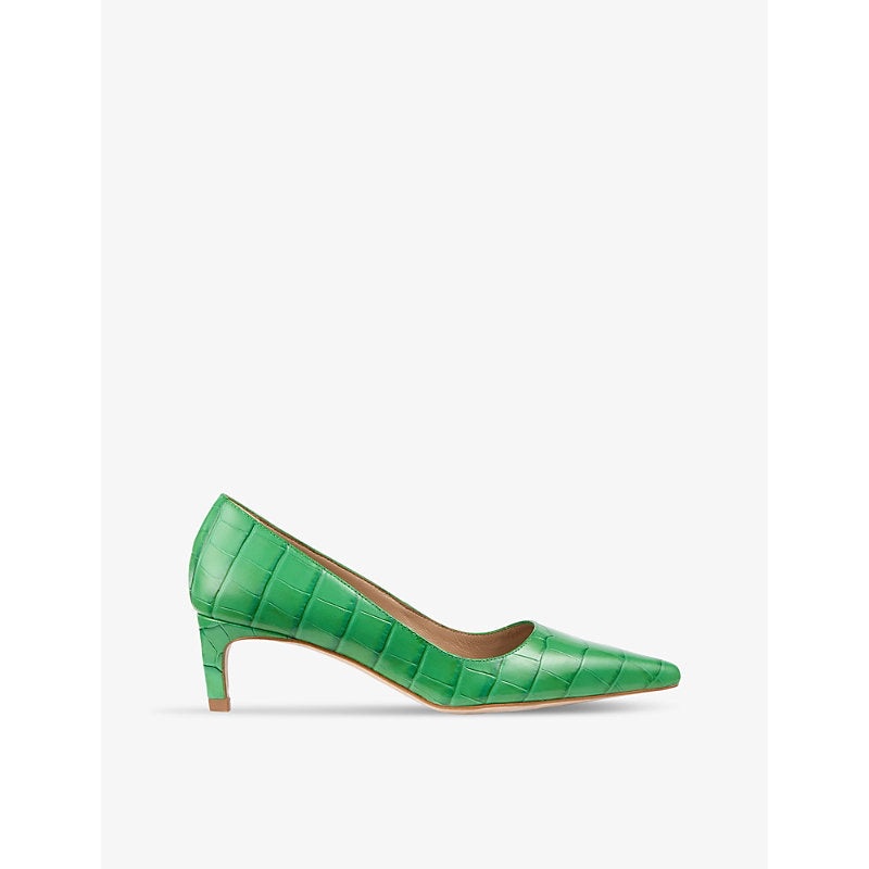 Lk Bennett Ava pointed-toe croc-embossed leather heeled courts