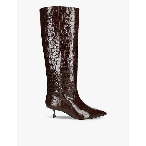 Stuart Weitzman Naomi croc-embossed heeled leather knee-high boots