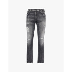  Replay Mickym Aged distressed tapered-leg slim-fit stretch-denim jeans