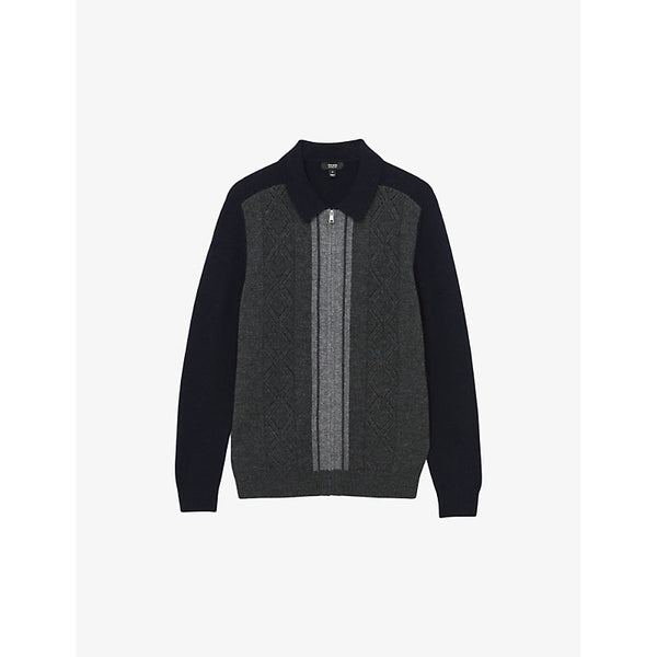 Reiss Tennant colour-block zip-through wool cardigan