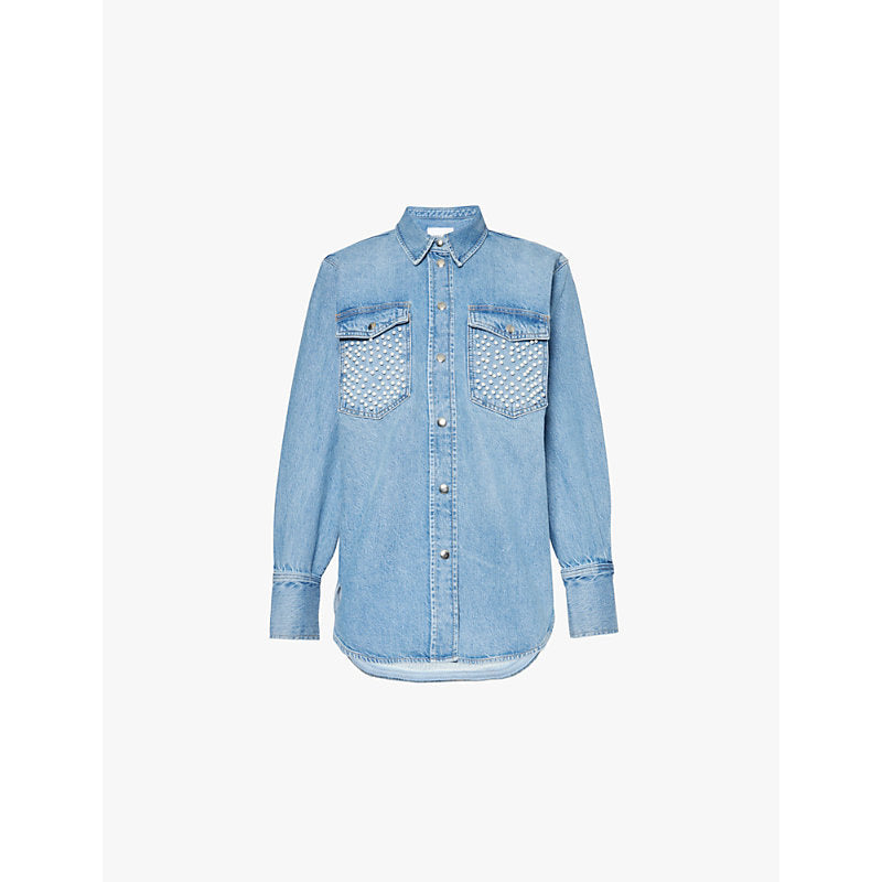  Frame Atelier pearl-embellished oversized denim jacket