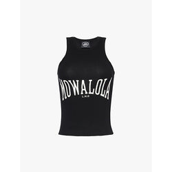  Mowalola Brand-print racerback slim-fit stretch-cotton top