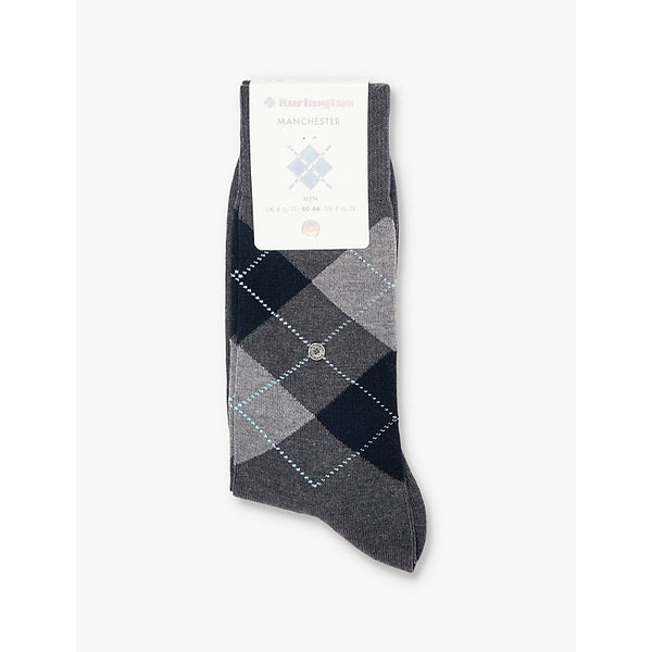 Burlington Manchester check-priint organic-cotton-blend socks