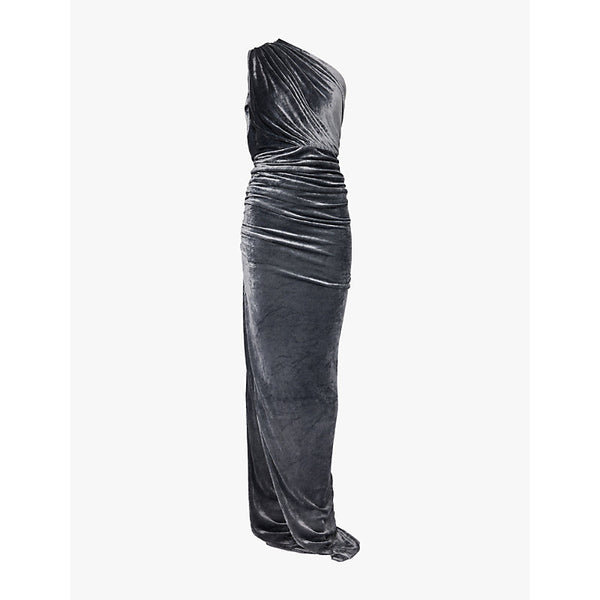 Rick Owens Lillies Avra one-shoulder ruched velour gown | RICK OWENS LILLIES