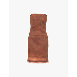 Rick Owens Drkshdw Splintered overdyed bustier stretch-denim mini dress | RICK OWENS DRKSHDW