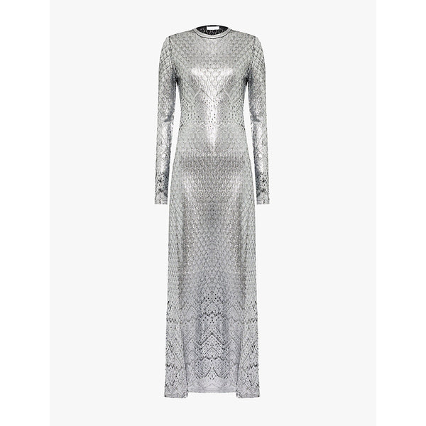 Rabanne Round-neck metallic-weave knitted maxi dress | RABANNE