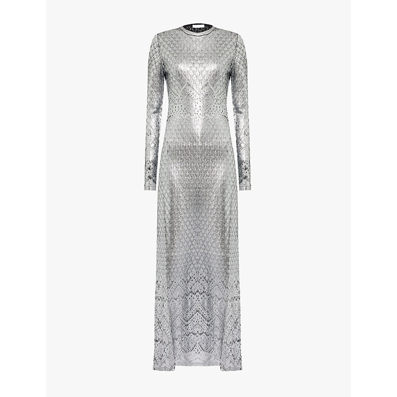 Rabanne Round-neck metallic-weave knitted maxi dress | RABANNE