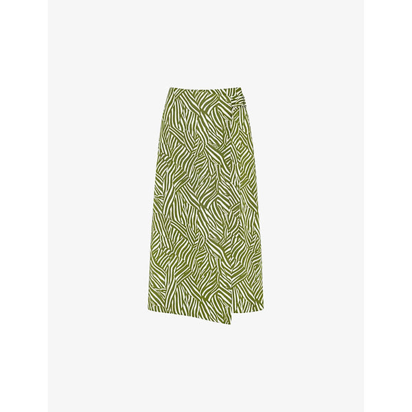 Whistles Linear leaf-print wrap-front cotton midi skirt