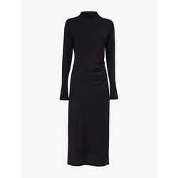 Vince Ruched funnel-neck stretch-woven midi dress | VINCE