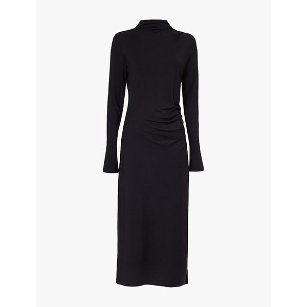 Vince Ruched funnel-neck stretch-woven midi dress