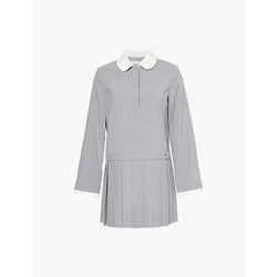 Sandy Liang Ado contrast-collar pleated woven mini dress