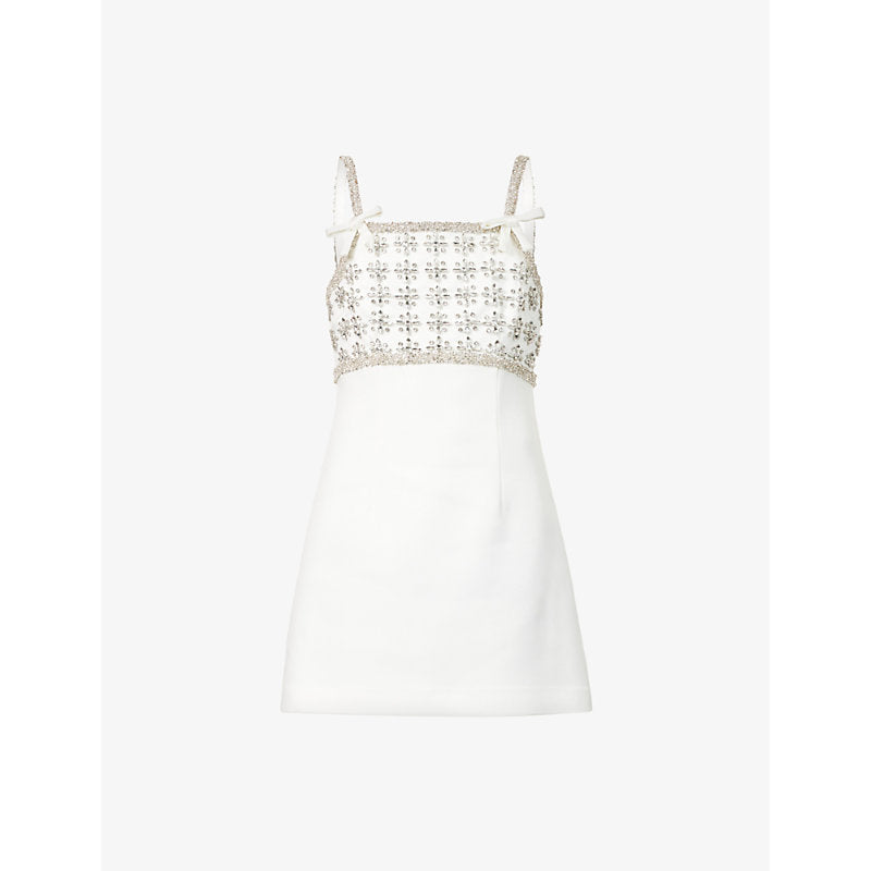 Rebecca Vallance Lia rhinestone shoulder-straps woven-blend mini dress | REBECCA VALLANCE