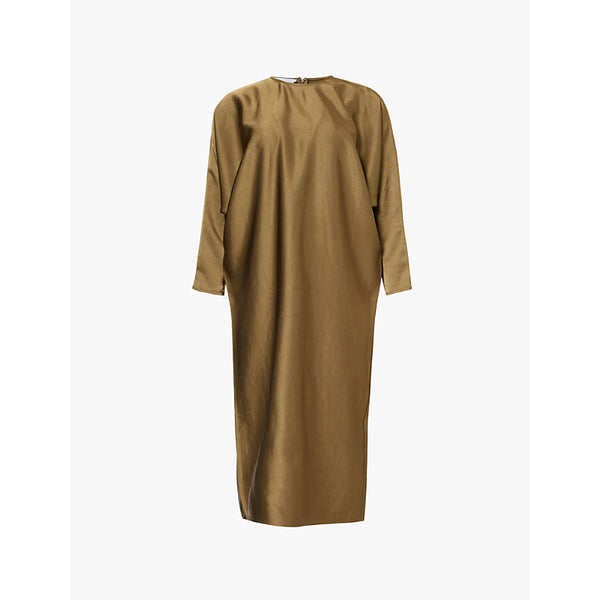  Leem Round-neck batwing-sleeve midi satin dress