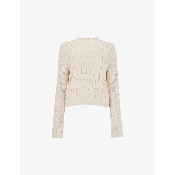 Whistles Scalloped-neck long-sleeve crochet jumper