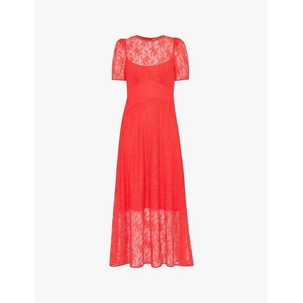 Whistles Fay lace-embroidered short-sleeve stretch-woven midi dress