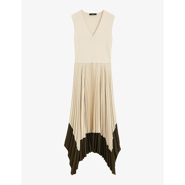 Joseph Dura V-neck plissé-skirt woven midi dress