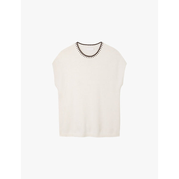  The White Company Embroidered-stitch sleeveless knitted top