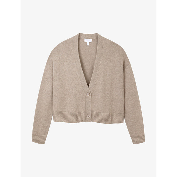 The White Company V-neck cropped wool-blend cardigan