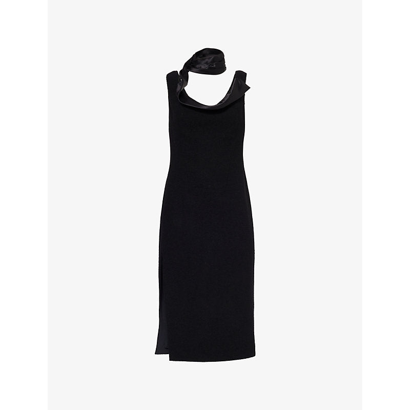 Givenchy Swallow-collar scoop-neck wool-blend boucle midi dress | GIVENCHY