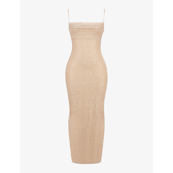 House Of Cb Calla bead-embellished mesh and satin maxi dress