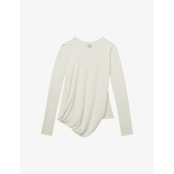 Reiss Ellie draped long-sleeve jersey top