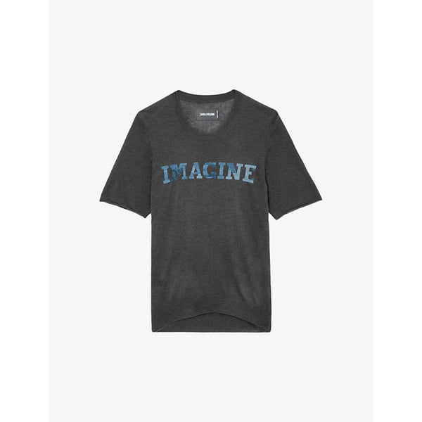 Zadig&Voltaire Ida 'Imagine' metallic-print cashmere T-shirt