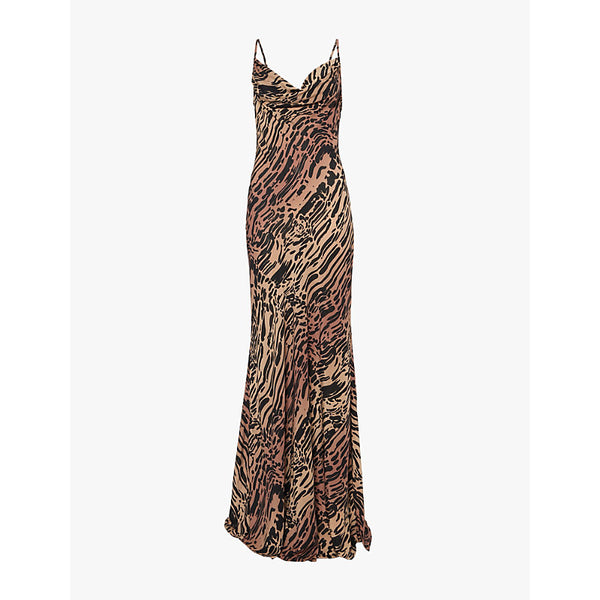 Good American Leopard-pattern cowl-neck chiffon maxi slip dress