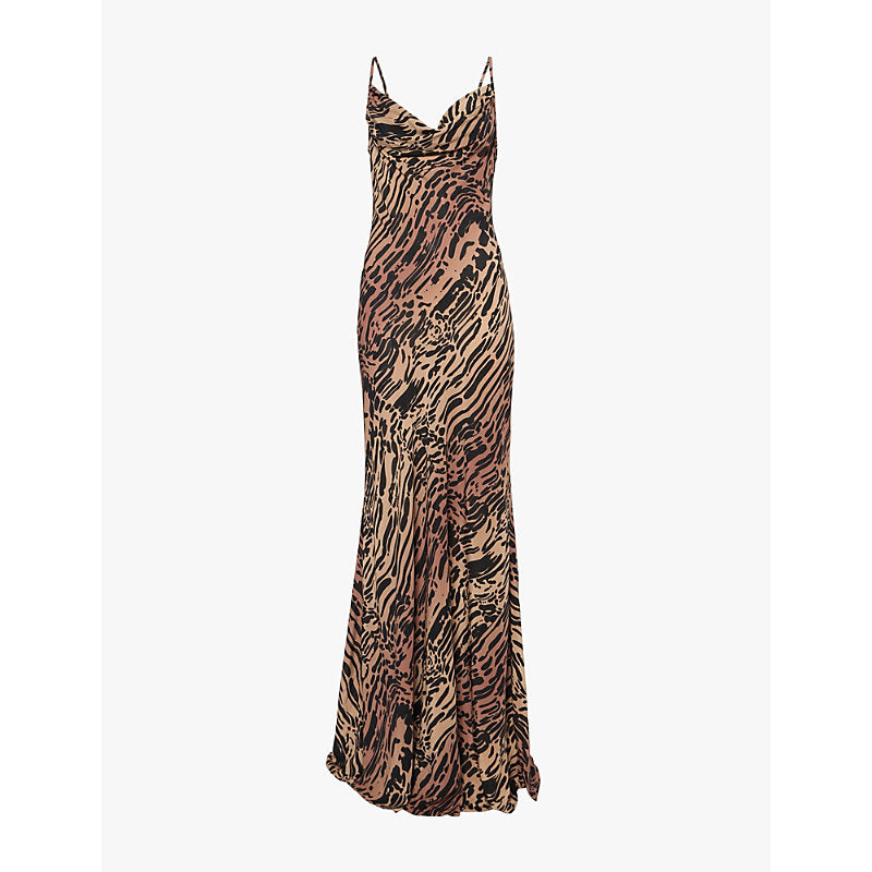 Good American Leopard-pattern cowl-neck chiffon maxi slip dress | GOOD AMERICAN