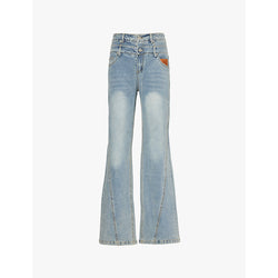  The Couture Club Distressed double-waistband straight-leg stretch-denim jeans