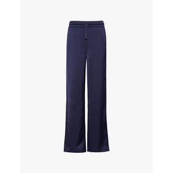  The Couture Club Emblem-embroidered wide-leg satin trousers