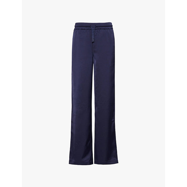  The Couture Club Emblem-embroidered wide-leg satin trousers