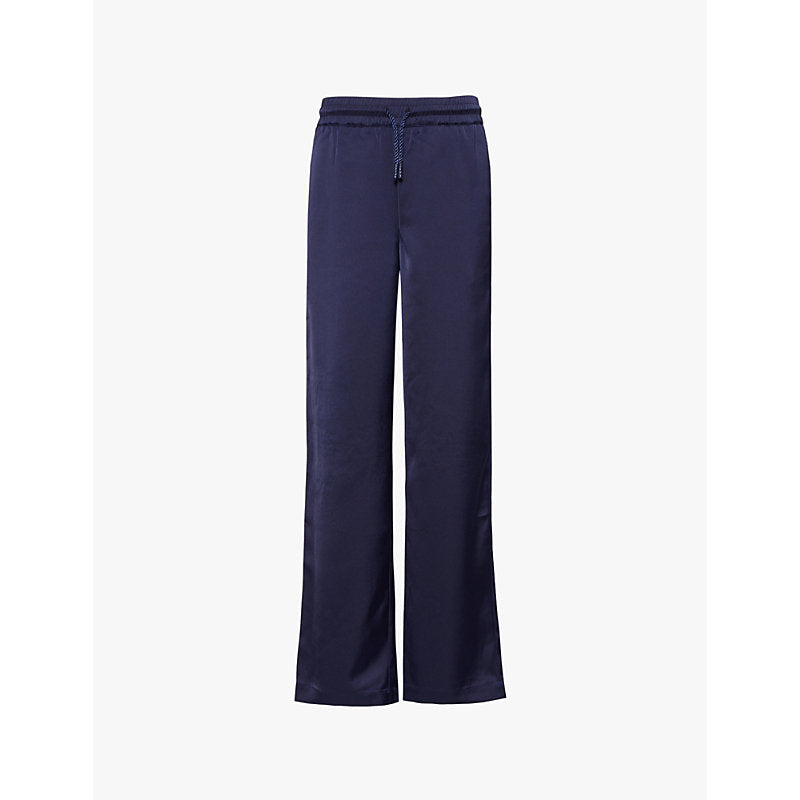  The Couture Club Emblem-embroidered wide-leg satin trousers