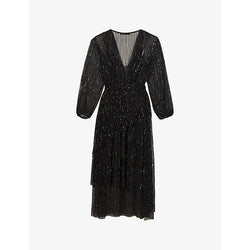 Maje V-neck long-sleeved sequin-embellished maxi dress