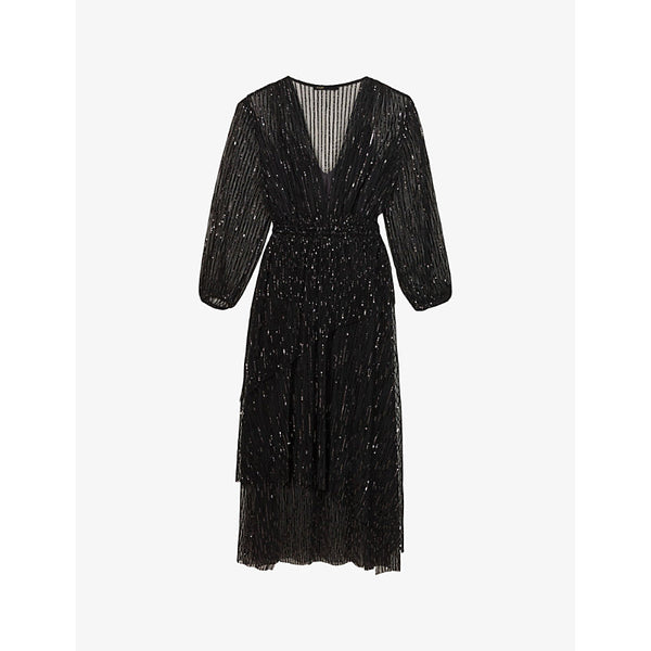 Maje V-neck long-sleeved sequin-embellished maxi dress