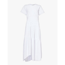 Frame Gathered Seam short-sleeves organic cotton-jersey midi dress | FRAME