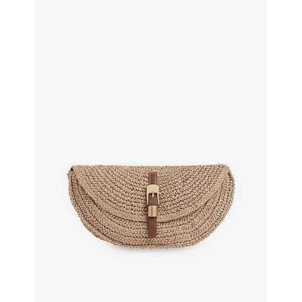 Reiss Aria Half-Moon Raffia Clutch Bag