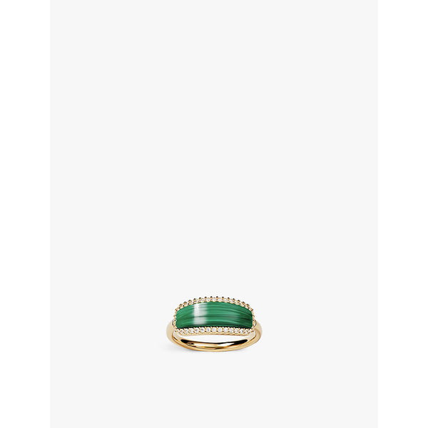  Apm Monaco 18ct yellow-gold plated yellow-alloy malachite and cubic zirconia ring