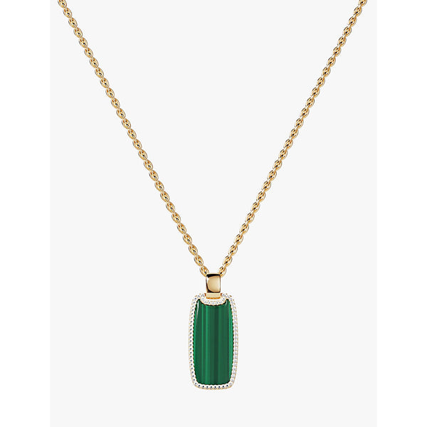  Apm Monaco Lagoon Medal 18ct yellow gold-plated metal alloy, cubic zirconia and malachite pendant necklace