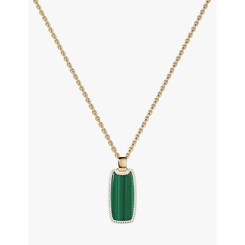  Apm Monaco Lagoon Medal 18ct yellow gold-plated metal alloy, cubic zirconia and malachite pendant necklace