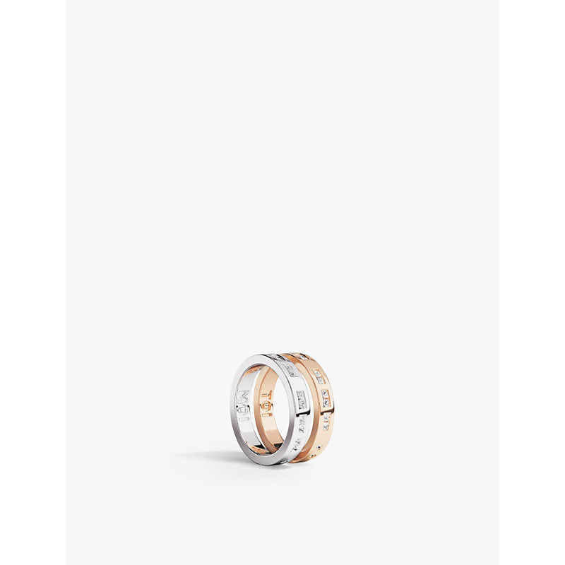  Apm Monaco TOI MOI Morse Code 18ct rose gold-plated metal alloy and cubic zirconia ring