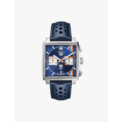 CBL2115.FC6494 TAG Heuer x Gulf Monaco stainless-steel and leather automatic chronograph watch