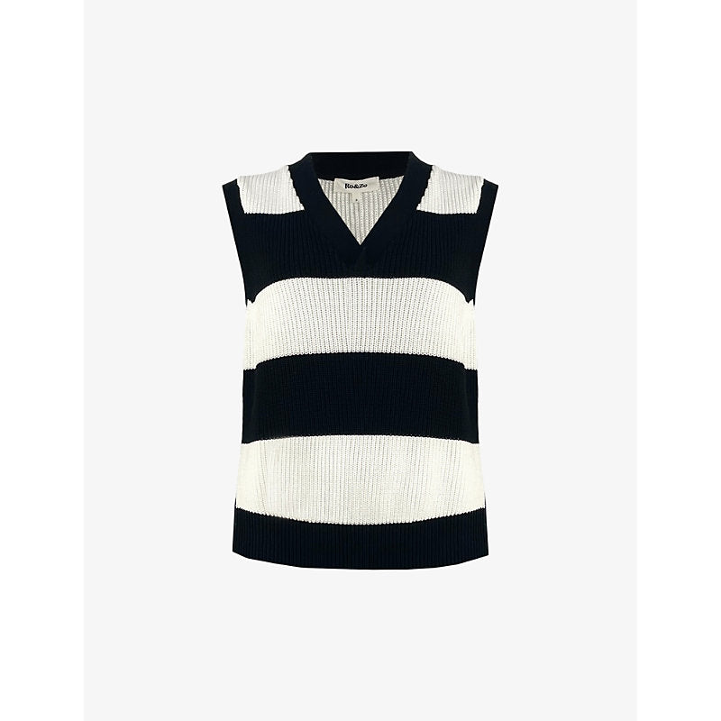  Ro&Zo V-neck relaxed-fit striped cotton-knit vest