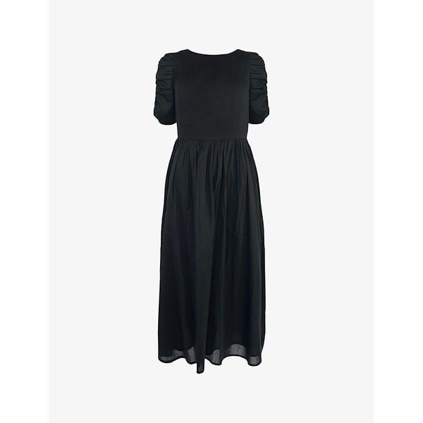 Ro&Zo Round-neck puff-sleeve cotton midi dress