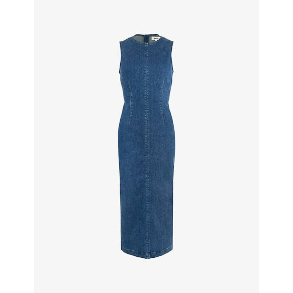 Ro&Zo Round neck slim-fit sleeveless stretch-denim midi dress