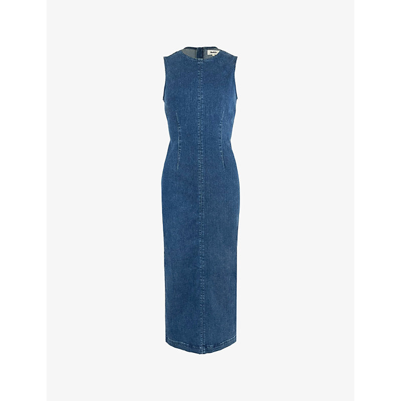 Ro&Zo Round neck slim-fit sleeveless stretch-denim midi dress | RO&ZO