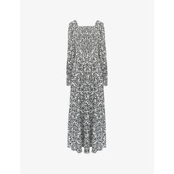  Ro&Zo Mono floral-print shirred-front woven midaxi dress