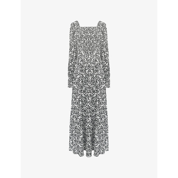  Ro&Zo Mono floral-print shirred-front woven midaxi dress