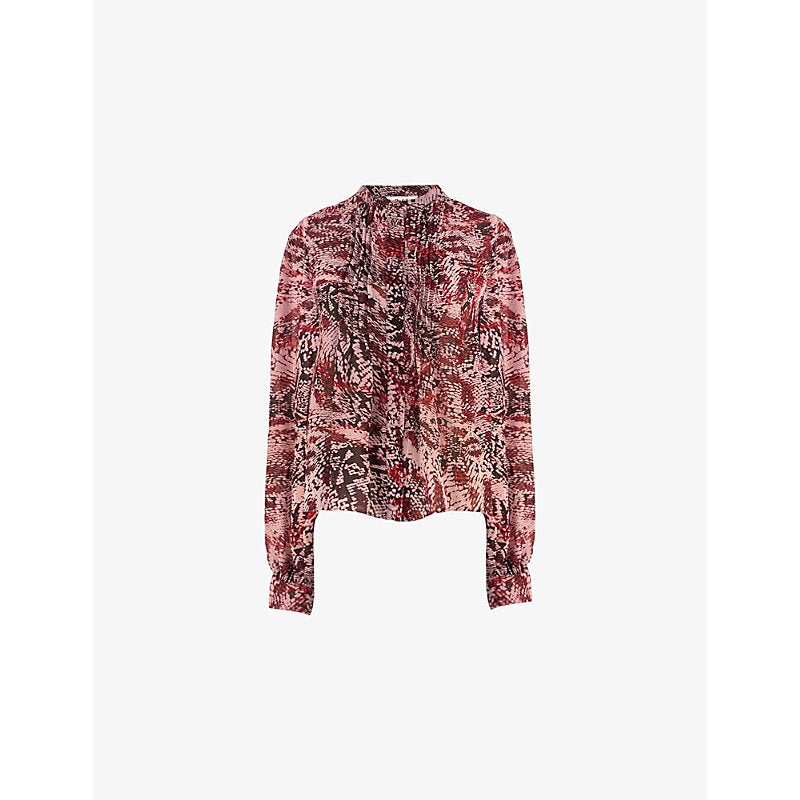  Ro&Zo Snakeskin-pattern pintuck woven blouse