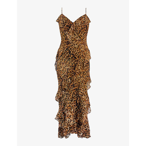 Ro&Zo Kirstee leopard-print ruffle-trim woven maxi dress